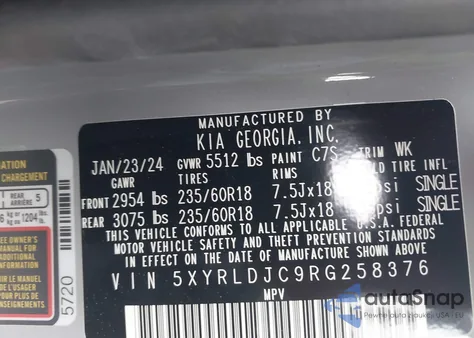 2024 Kia Sorento S from USA, damaged, VIN 5XYRLDJC9RG258376